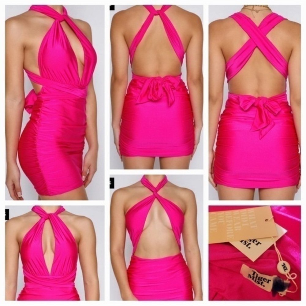 NWT Tiger Mist Danisa Multi-tie wrap halter sexy dress hot pink Small - Picture 2 of 10